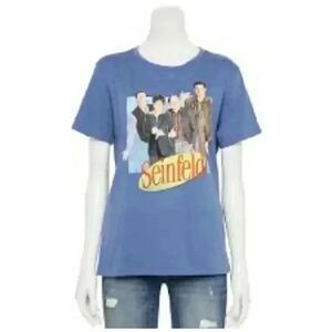 Seinfeld Unisex Adult Blue Cotton/Poly Cast Graphic Crew Neck T-Shirt NEW